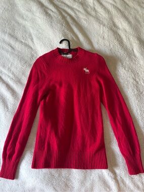Abercrombie & Fitch Bright Red Crewneck Sweater with White Logo